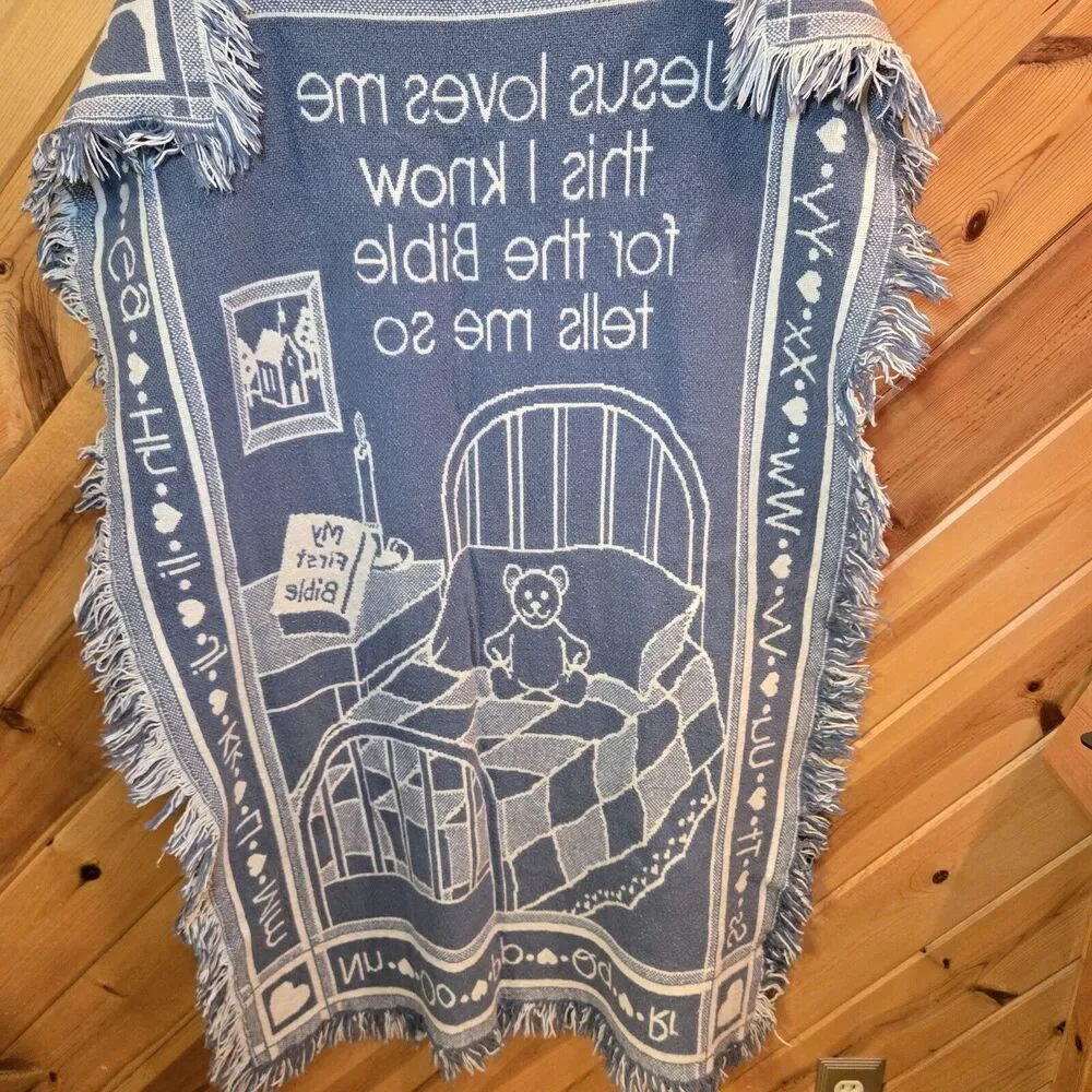 Baby Blanket Jesus Loves Me This I Know Verse ABCs Blue Soft Woven Throw Lovey‎